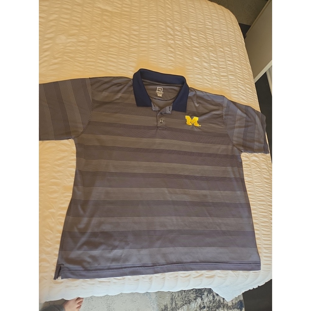 Pebble Beach Michigan Wolverines Polo Shirt Mens 2XL Gray Blue Striped Golf M